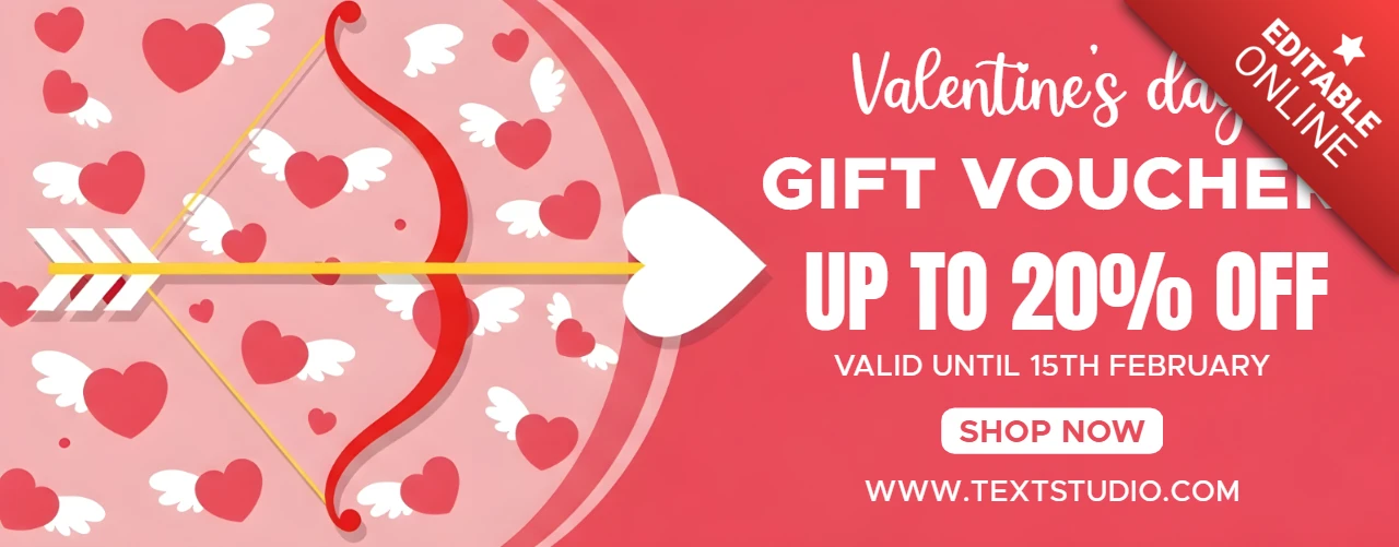 Geschenkgutschein-Vorlage zum Valentinstag mit Herz- und Pfeildesign für Werbezwecke