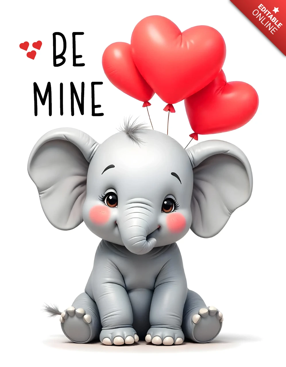 Adorable plantilla de diseño de tarjeta de San Valentín de elefante con globos de corazón
