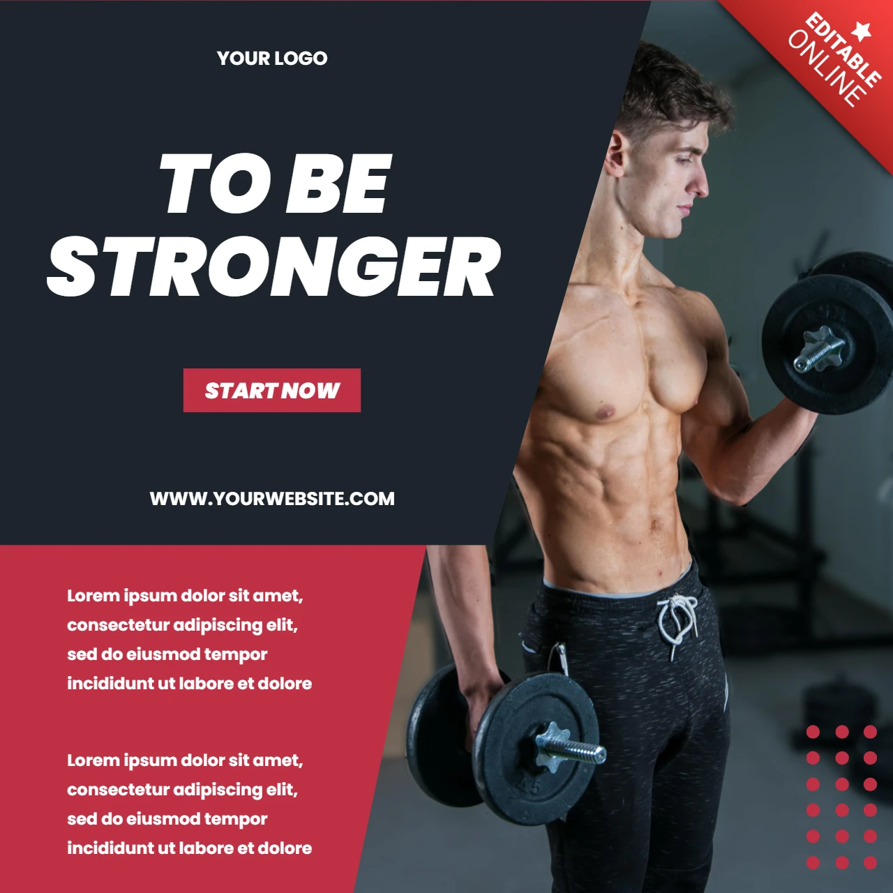Be stronger gym plantilla de diseño de post de instagram minimalista