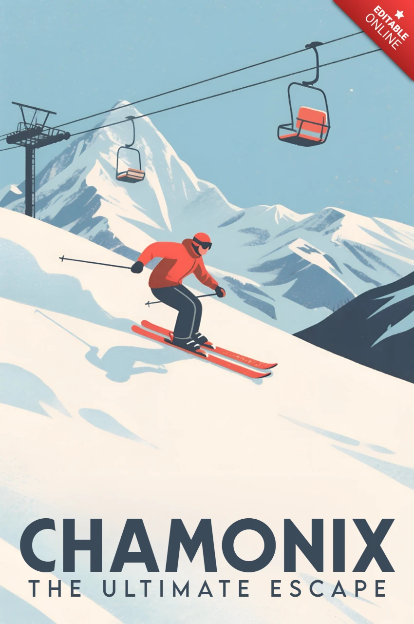 Template di design per poster dell'avventura sciistica di Chamonix