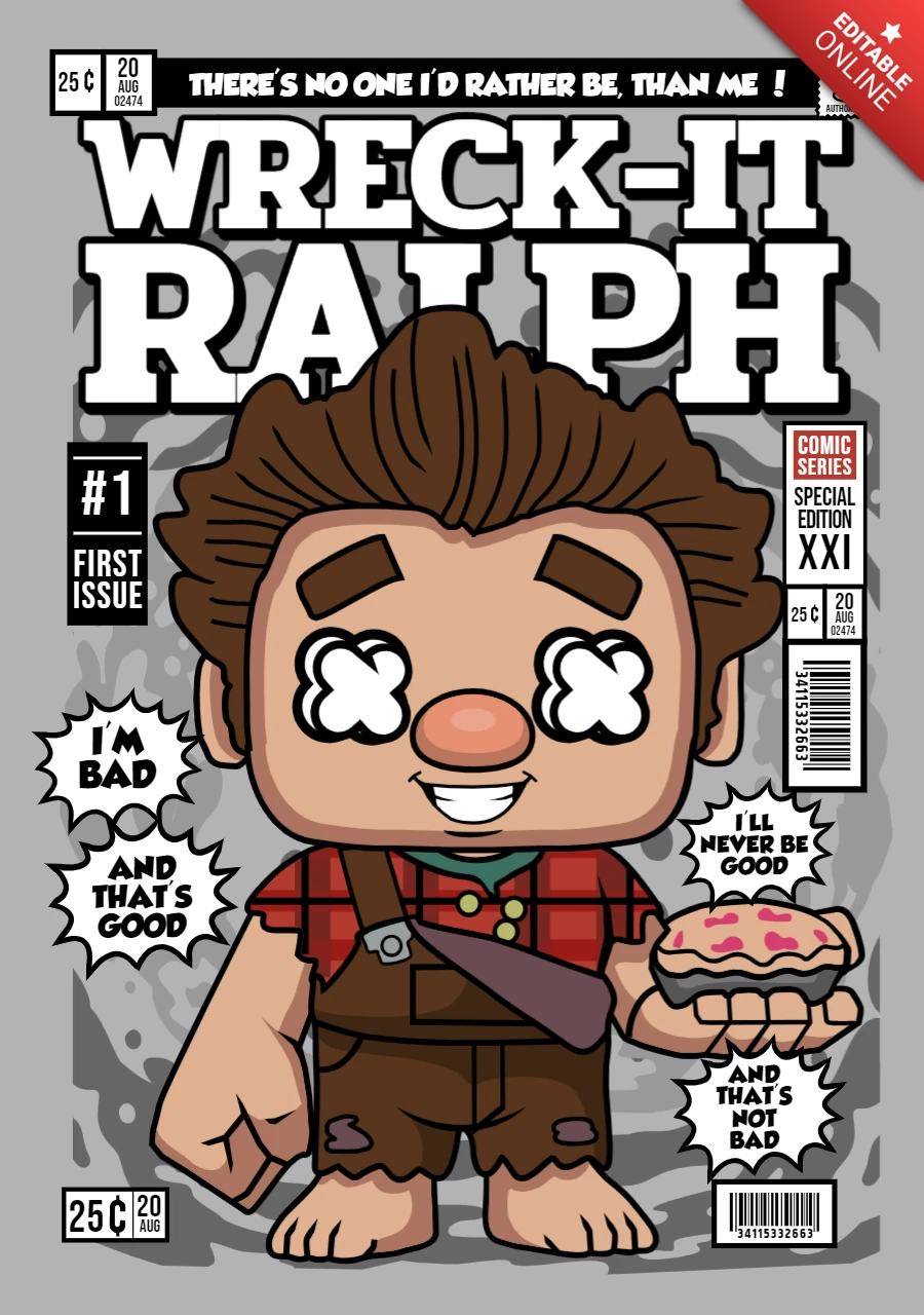 Modelo de design de capa de revista do personagem de desenho animado Wreck it ralph