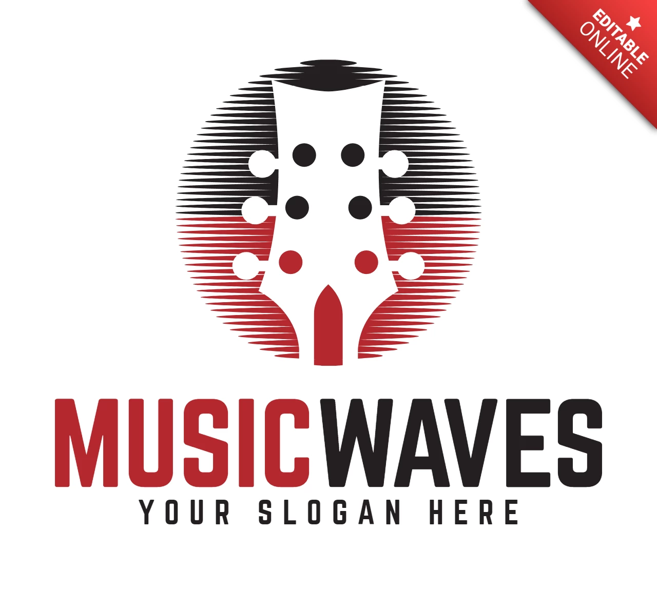 Guitar Music Waves Logo Design Template