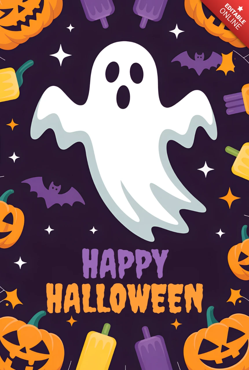 Playful Halloween Ghost Design Template for Festive Greeting Cards