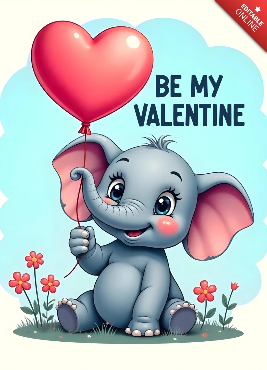 Niedlicher Elefant Valentinstag Kartenvorlage - adorable Liebe Gruß Design