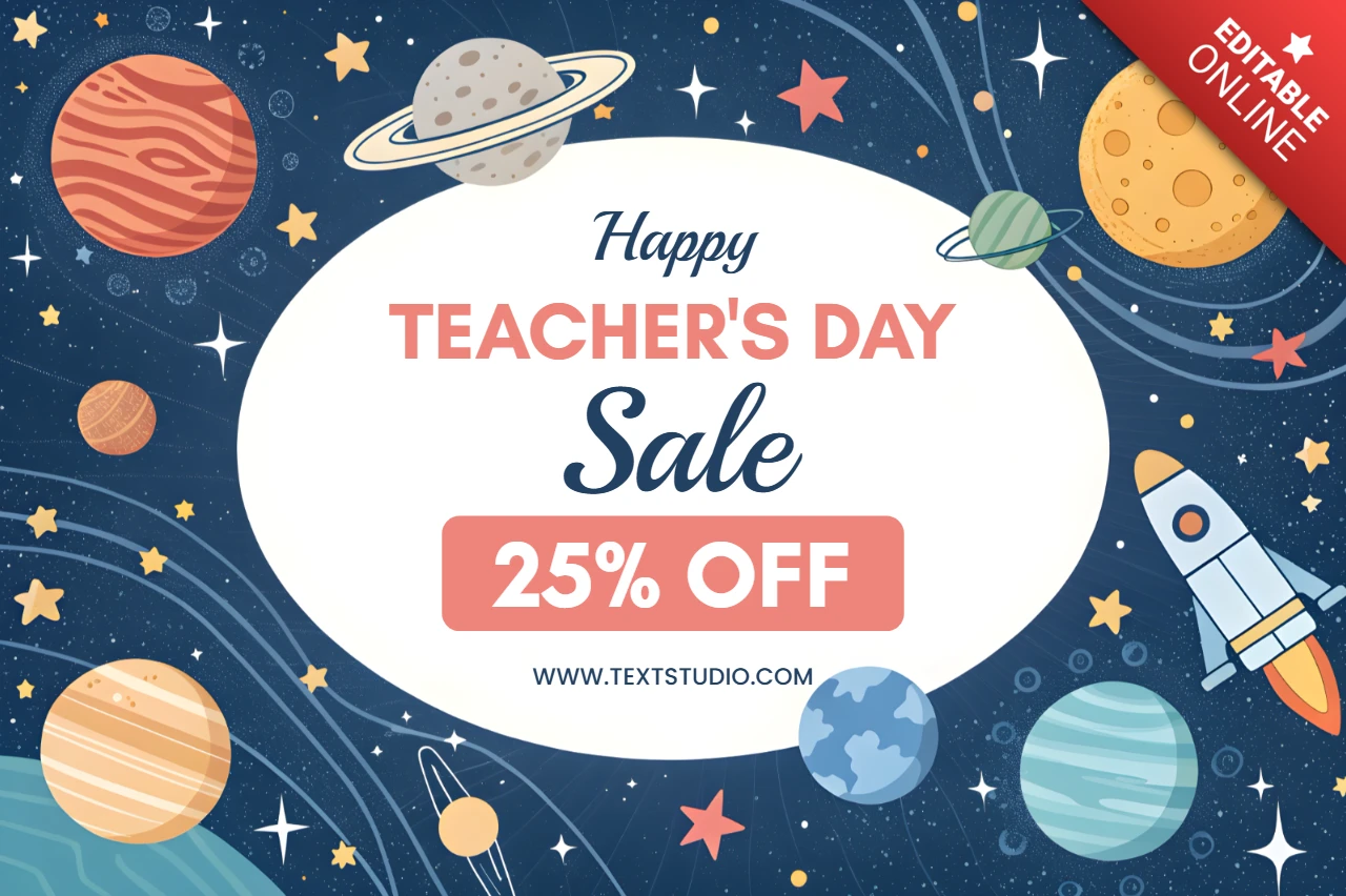 Colorful Space-Themed Teacher's Day Sale Template Design