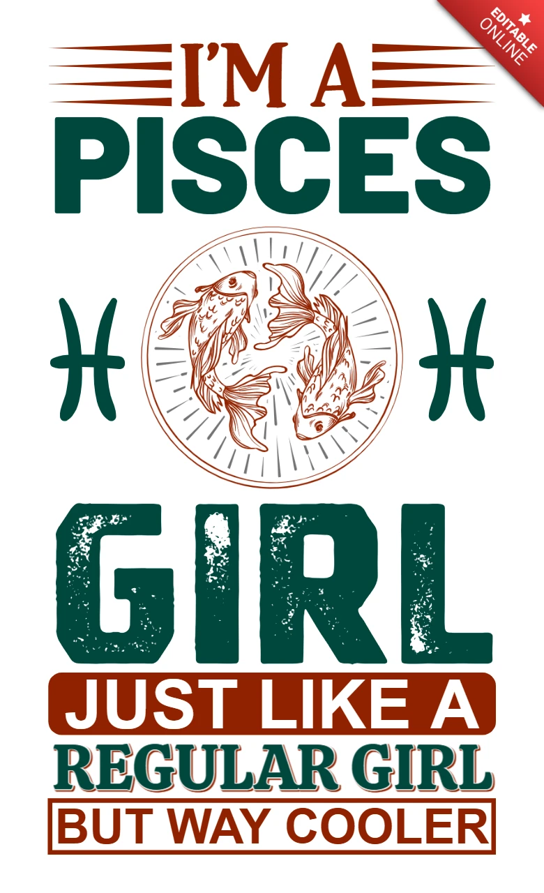 Piscis girl vintage typography design template for custom apparel