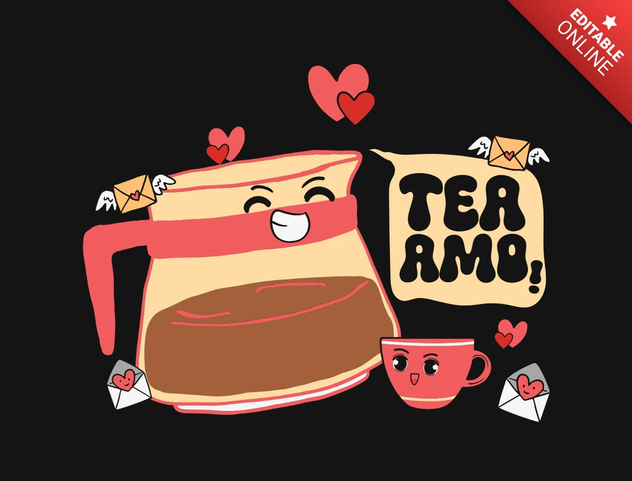 Tea amo drink cute valentine's t-shirt design template