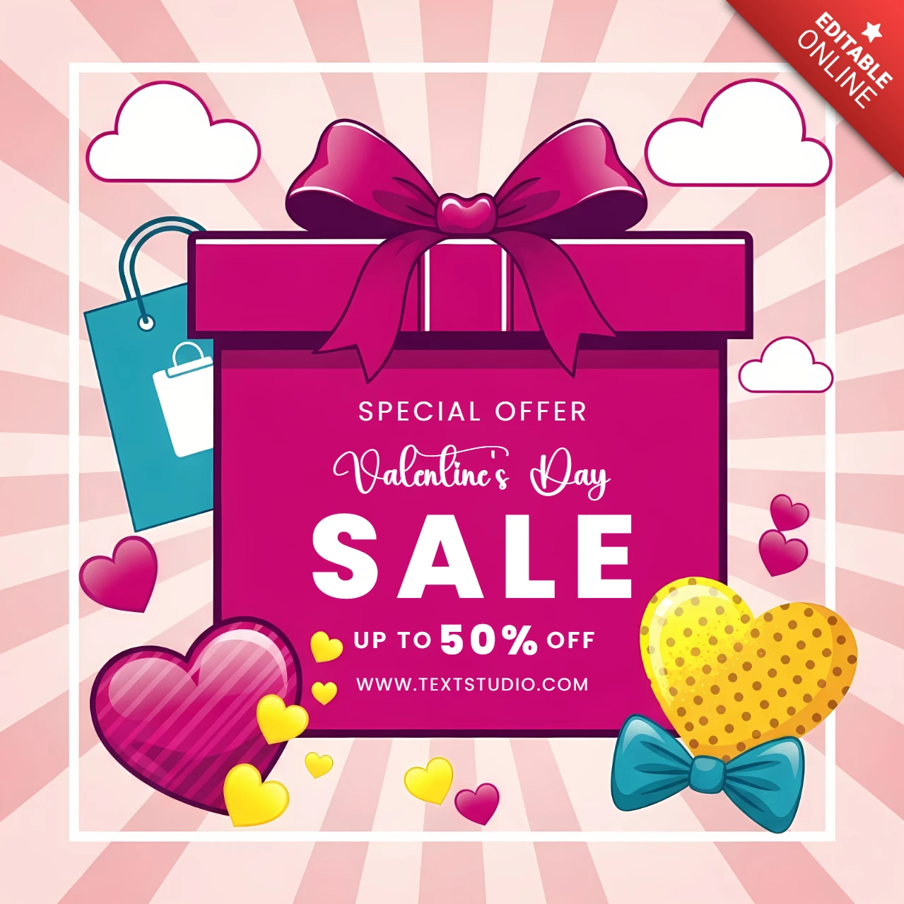 Valentine's Day Sale Template Colorful Gift Box Design for Promotional Flyers