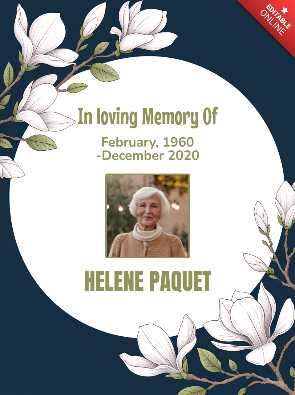 Floral Memorial Design Template for Tribute Cards with Elegant Magnolia Elements