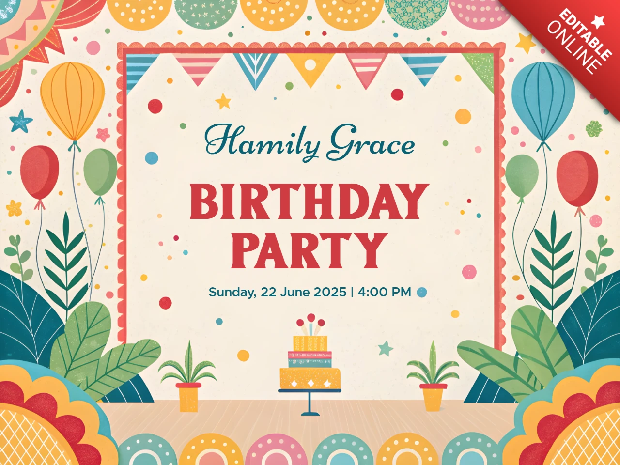 Colorful Retro Birthday Party Invitation Template Design