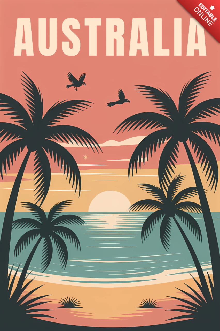 Australië retro strandontwerp sjabloon voor retro vlakke souvenirs poster