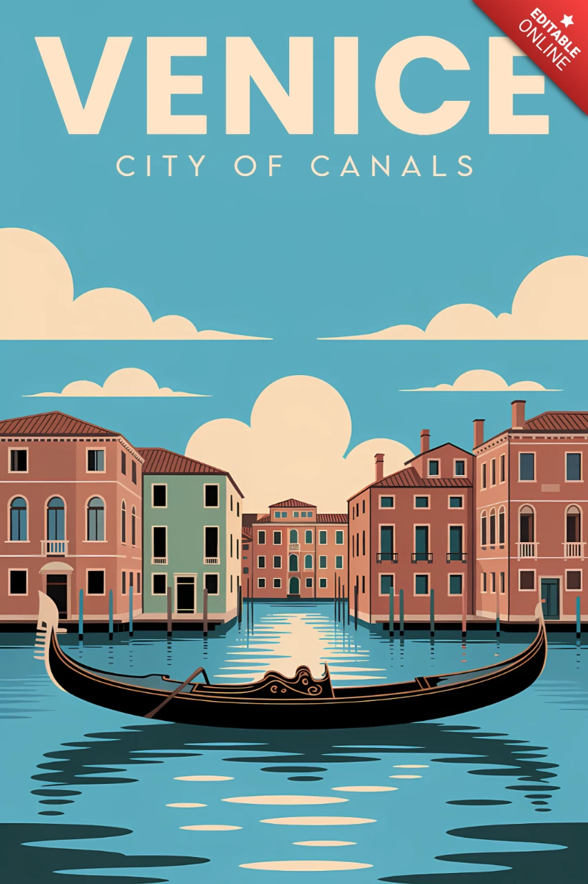 Venetië stad van kanalen en gondola retro ontwerp poster sjabloon