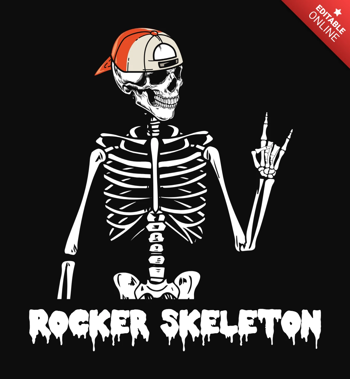 Modèle de t-shirt d'Halloween avec squelette rocker