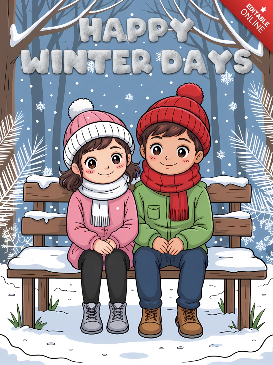Wintertage Kinderillustration Designvorlage für Grußkarten
