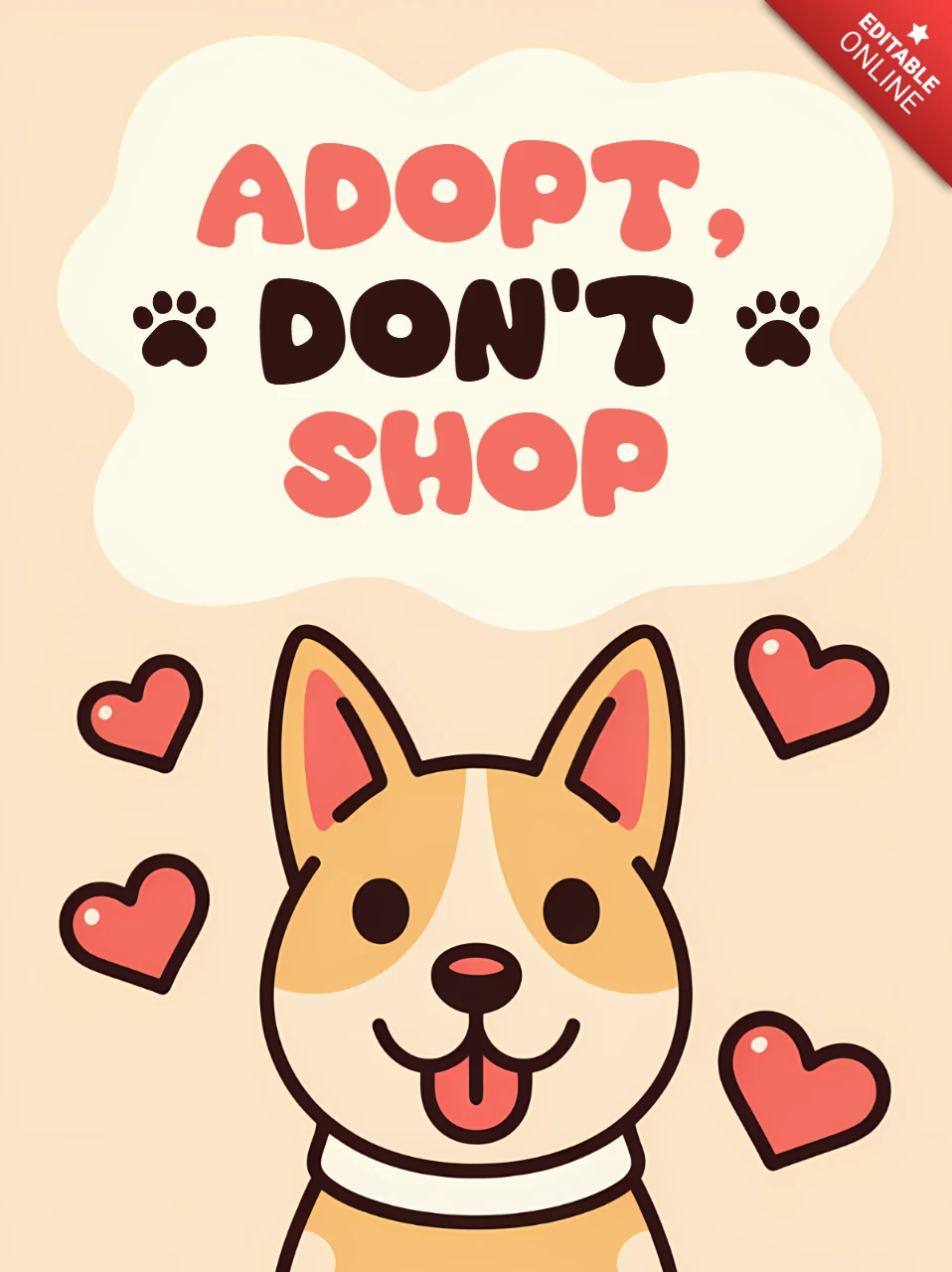 Plantilla de diseño para carteles de adopción de perros juguetones