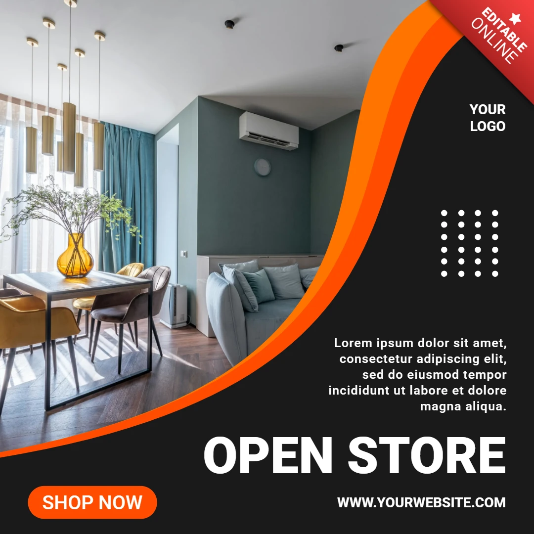 Modelo de design de postagem comercial para Instagram com curvas em preto e laranja