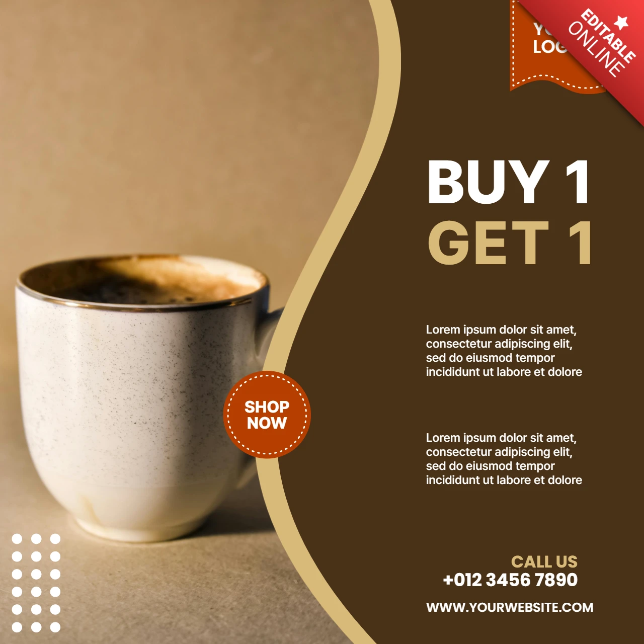 Koop 1 krijg 1 promotie koffie uitverkoop instagram post ontwerpsjabloon