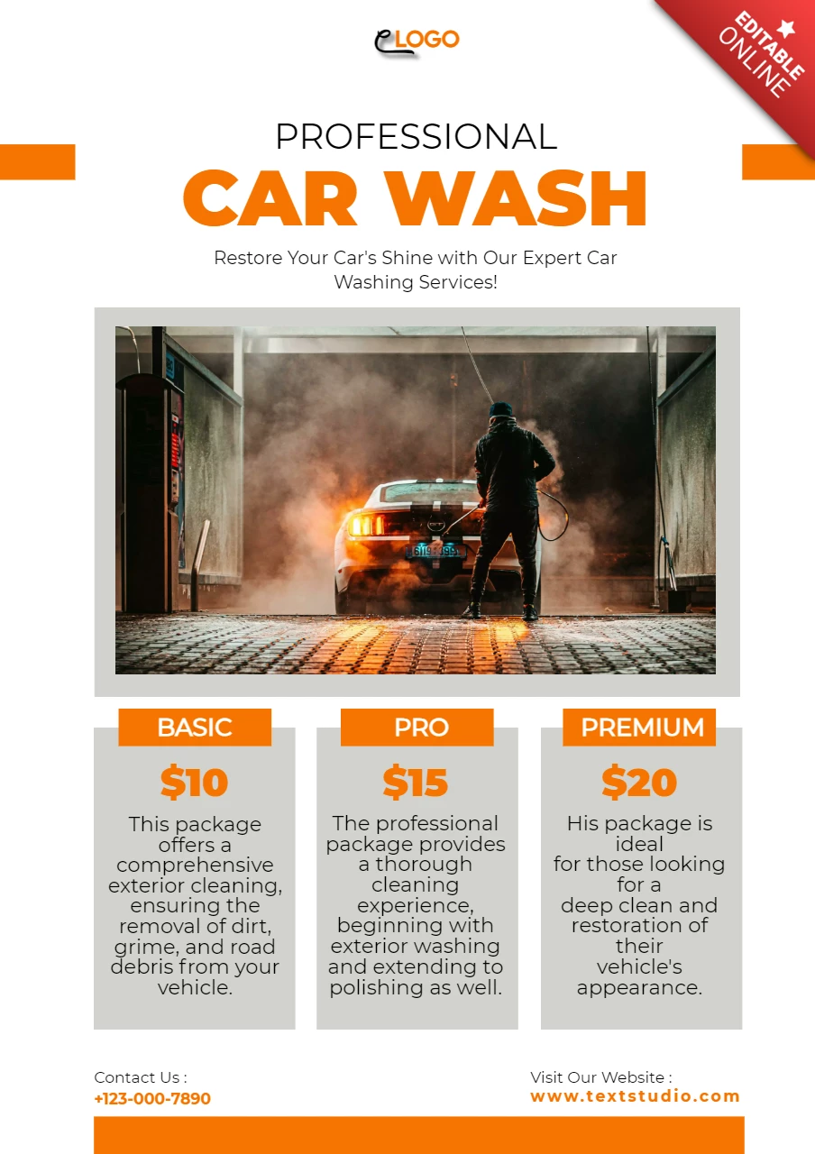 Modèle de flyer de lavage de voiture professionnel moderne et blanc