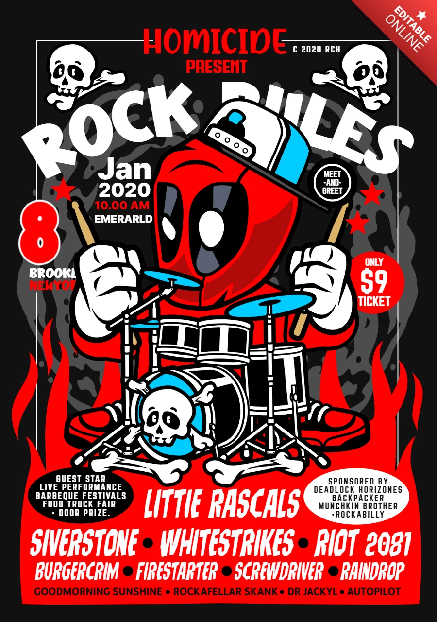 Modelo de design de pôster de rock do Deadpool