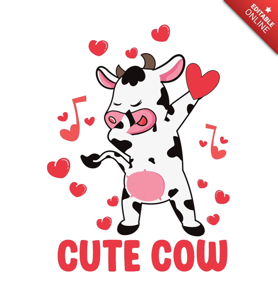 バレンタインデーのかわいい牛Tシャツデザインテンプレート