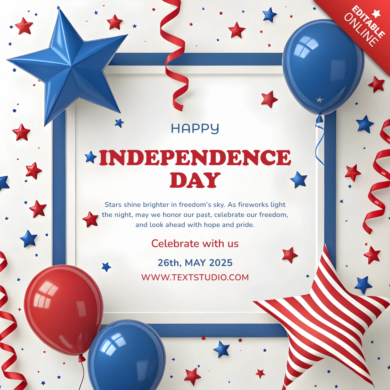 Realistic 3D Festive 4th of July Celebration Design for American Independence Day Greeting Card Template