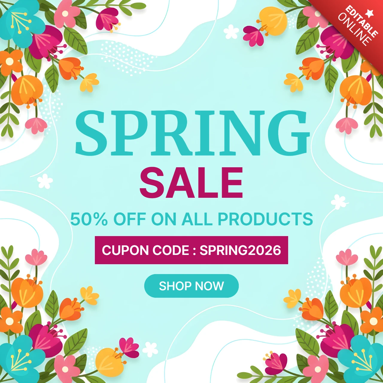 Sonderangebot Frühlingsverkaufsplakat-Designvorlage mit bunten Blumen und Werbebanner
