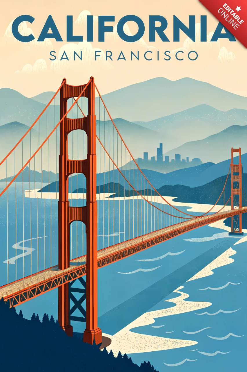 Californië San Francisco brug vintage ontwerp sjabloon voor posters