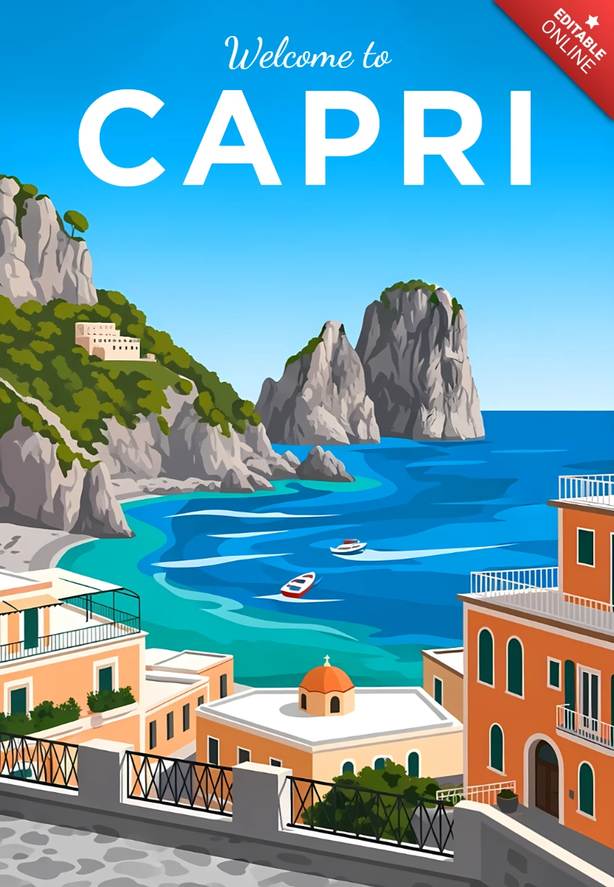 Template de cartaz de viagem de Capri com vista costeira cênica