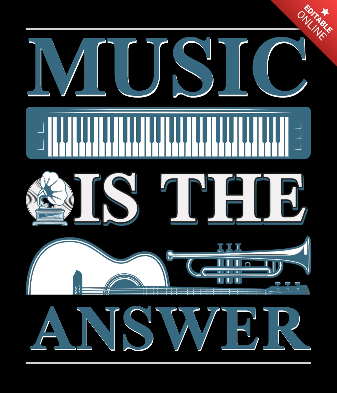Modello di citazione musicale vintage: "La musica è la risposta" con strumenti