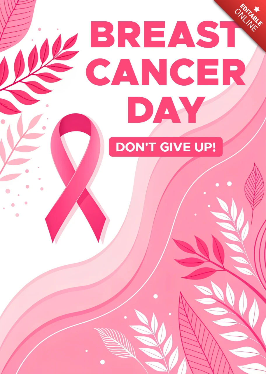 Breast Cancer Awareness Day Design Template with Pink Ribbon and Floral Elements for Posters