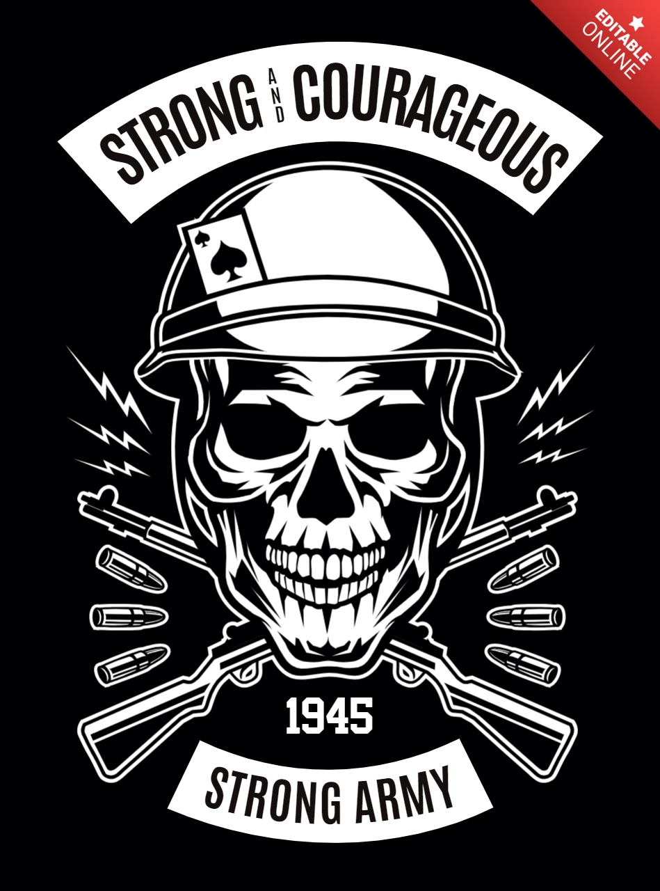 Modelo de design de camiseta do exército de caveira forte