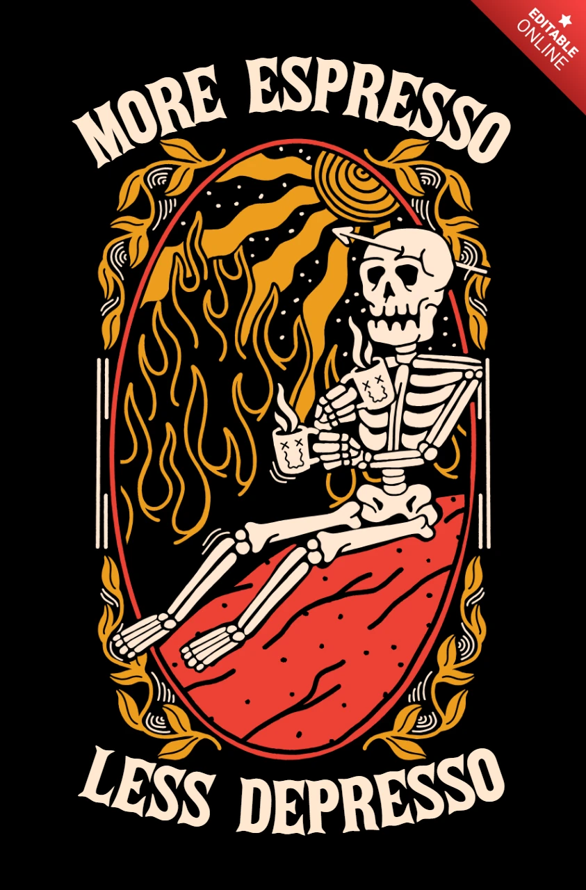 Retro Skeleton Coffee Design Template for Quirky Apparel