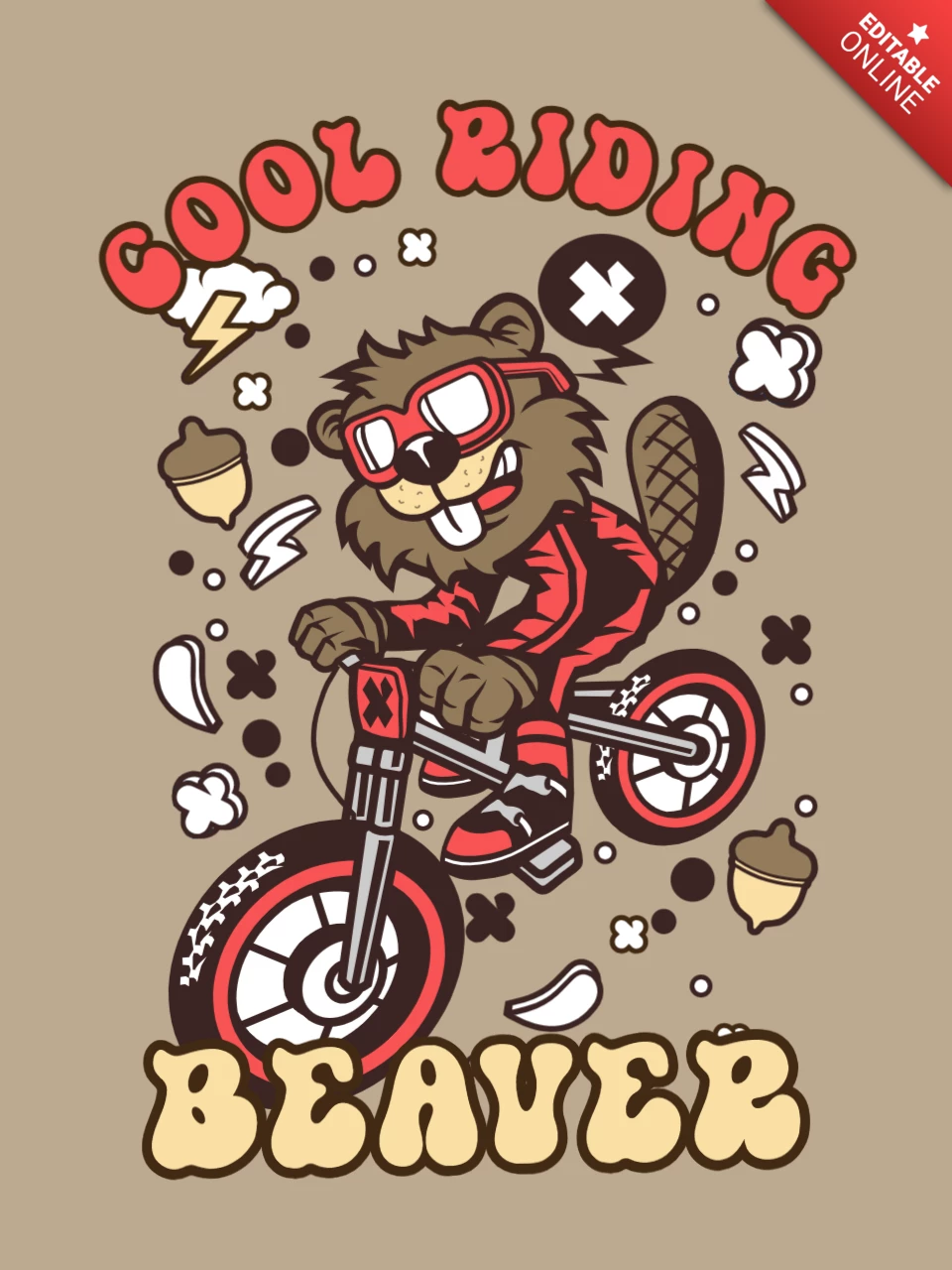 Genial plantilla de diseño de camiseta de castor montando