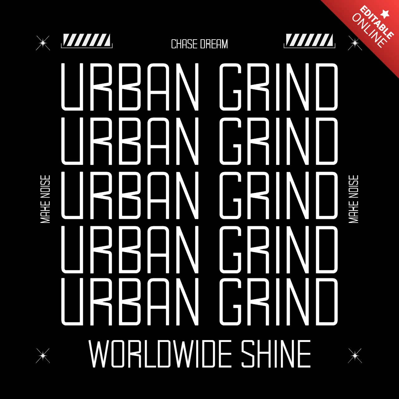 Urban Grind wiederholende Typografie mit globaler Hustle-Botschaft T-Shirt-Designvorlage