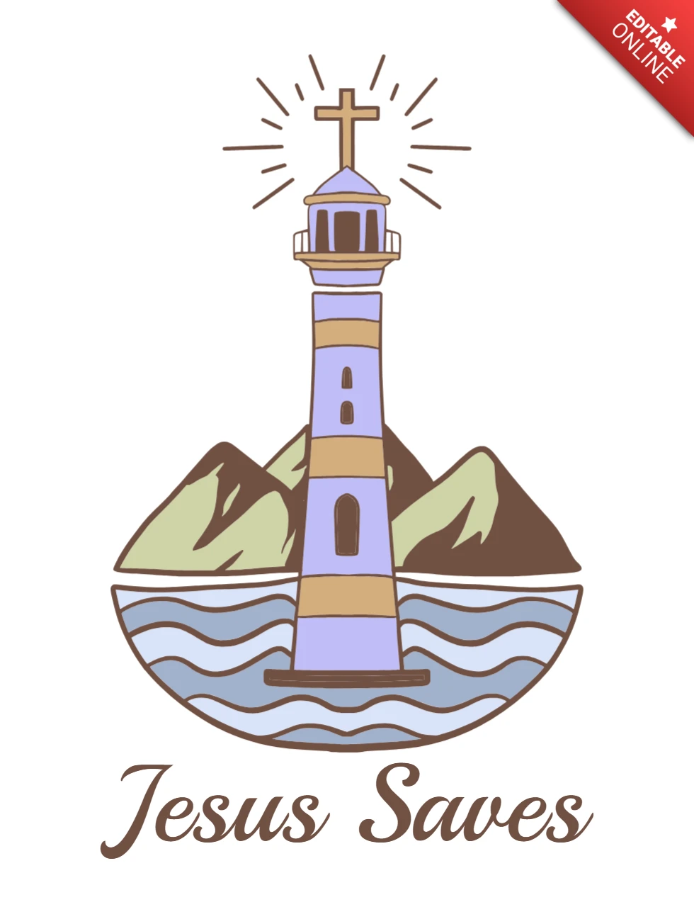 Diseño de plantilla de camiseta gráfica de Jesús salva faro de fe y esperanza