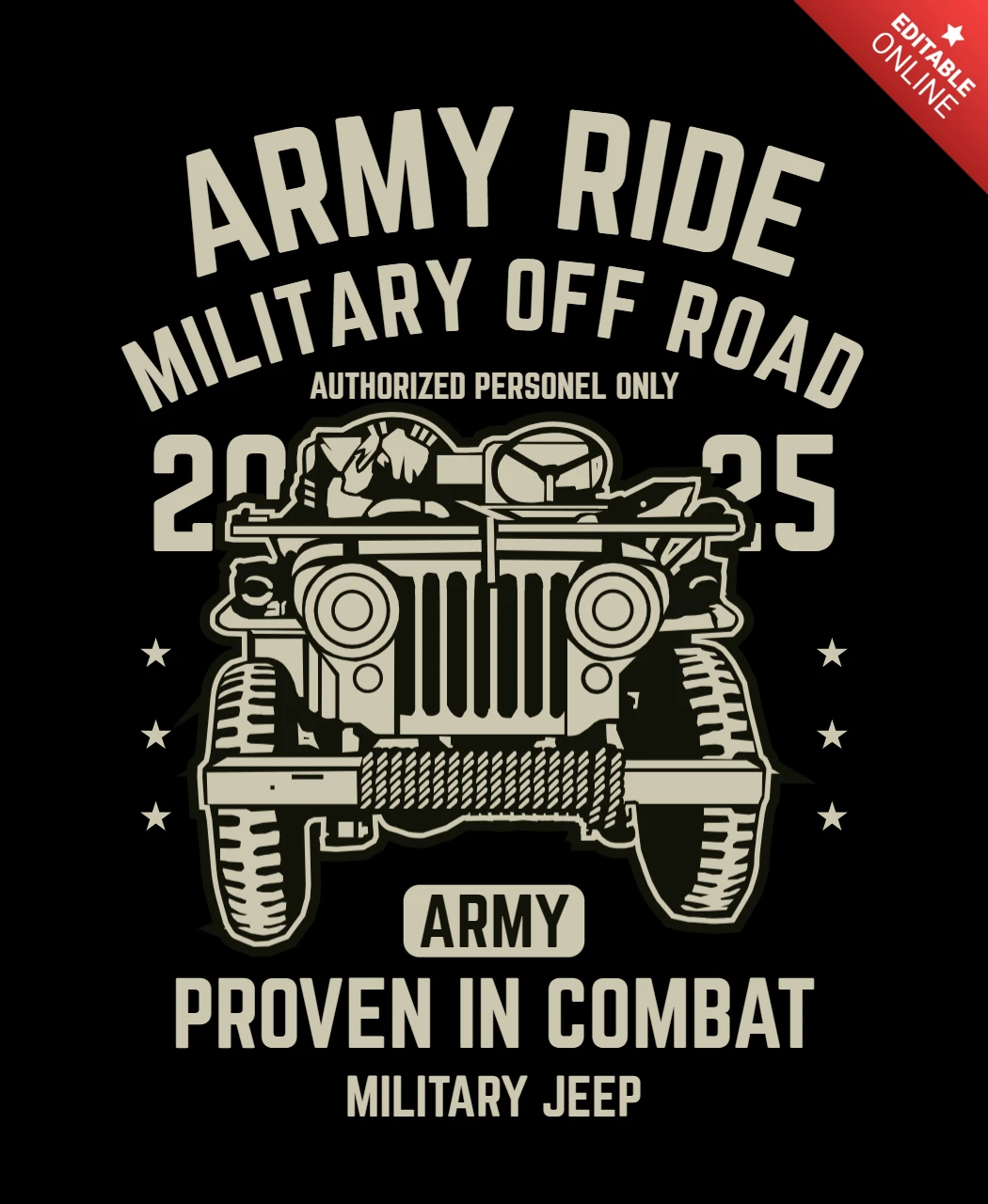 Army Ride Military Off Road Zeep T-shirt Design Template