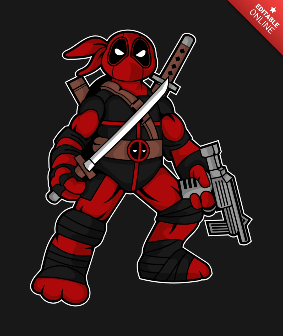 Plantilla de diseño de camiseta de cultura pop de Deadpool ninja