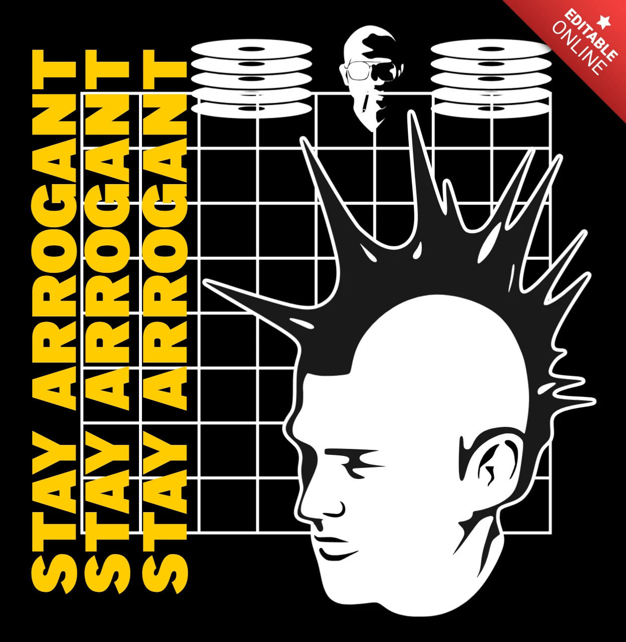 Modèle de design graphique de style punk audacieux pour vêtements avec le motif "reste arrogant"