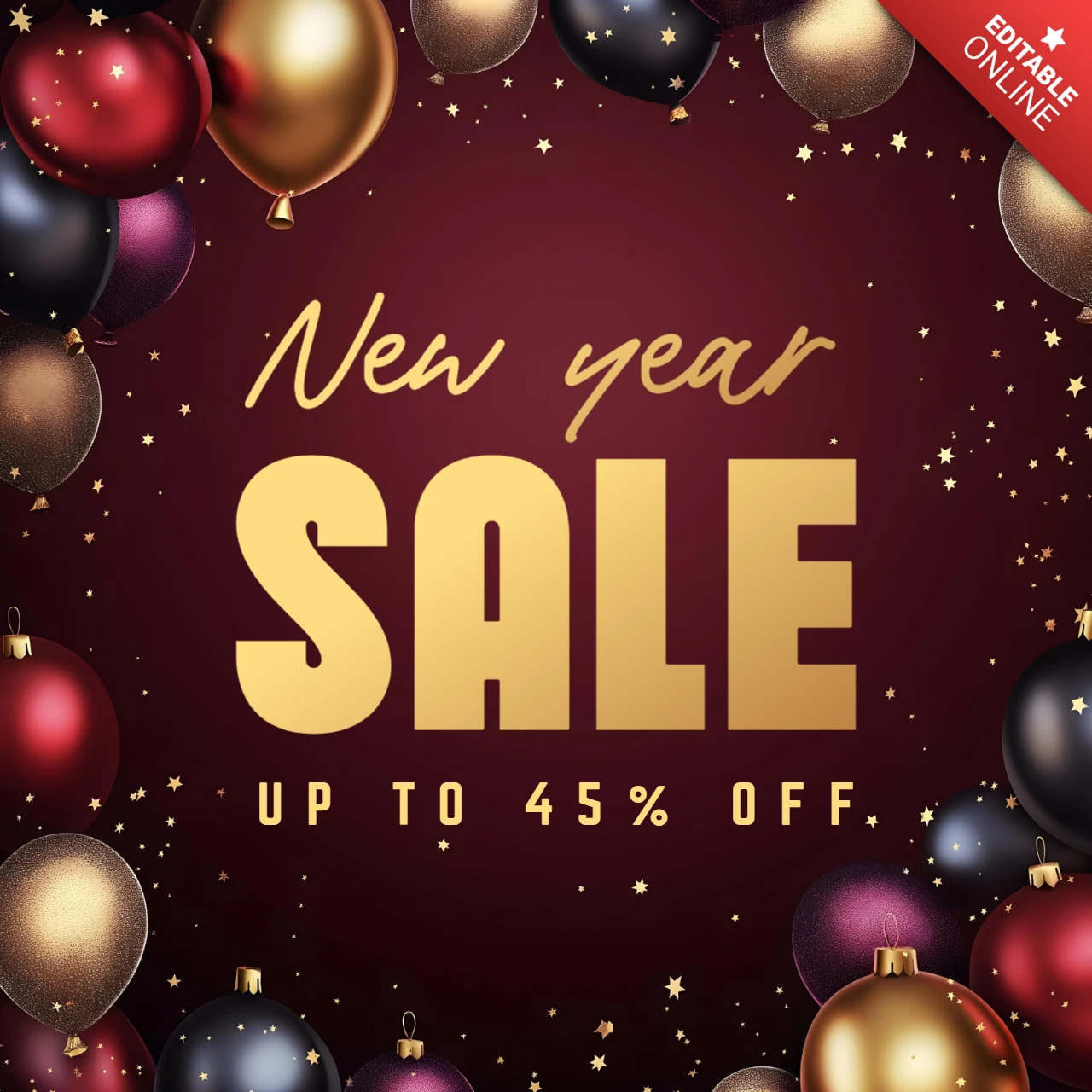 Festive Red and Gold New Year Sale 2025 Instagram Post Design Template