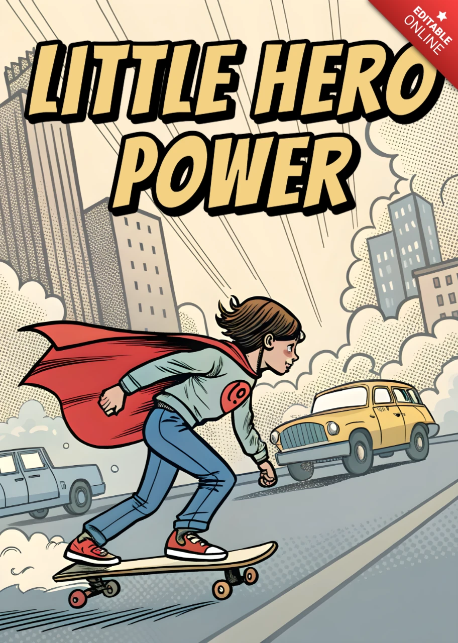 Comic Style Skateboarding Hero Design Template for T-Shirts