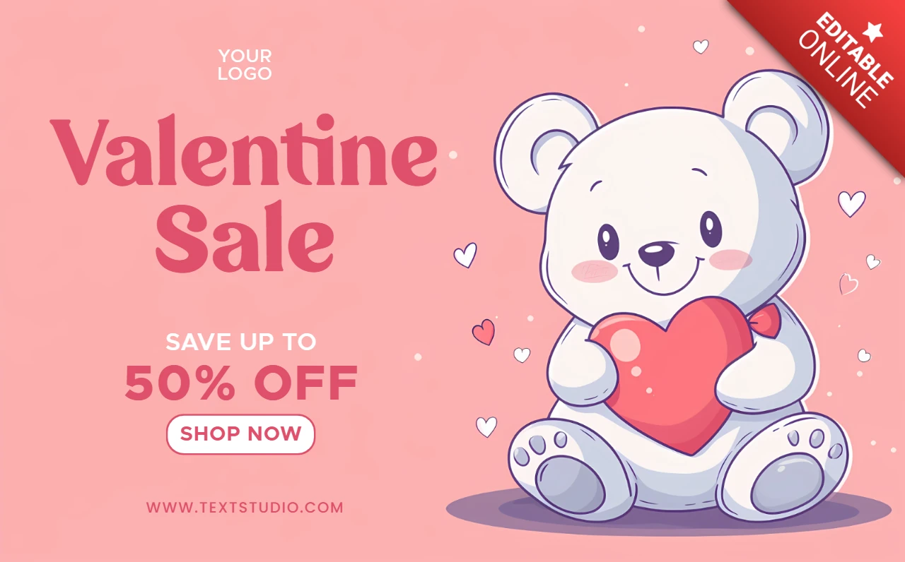 Valentine Verkauf Design-Vorlage mit niedlichen Bär - editierbar Promo für Rabatte
