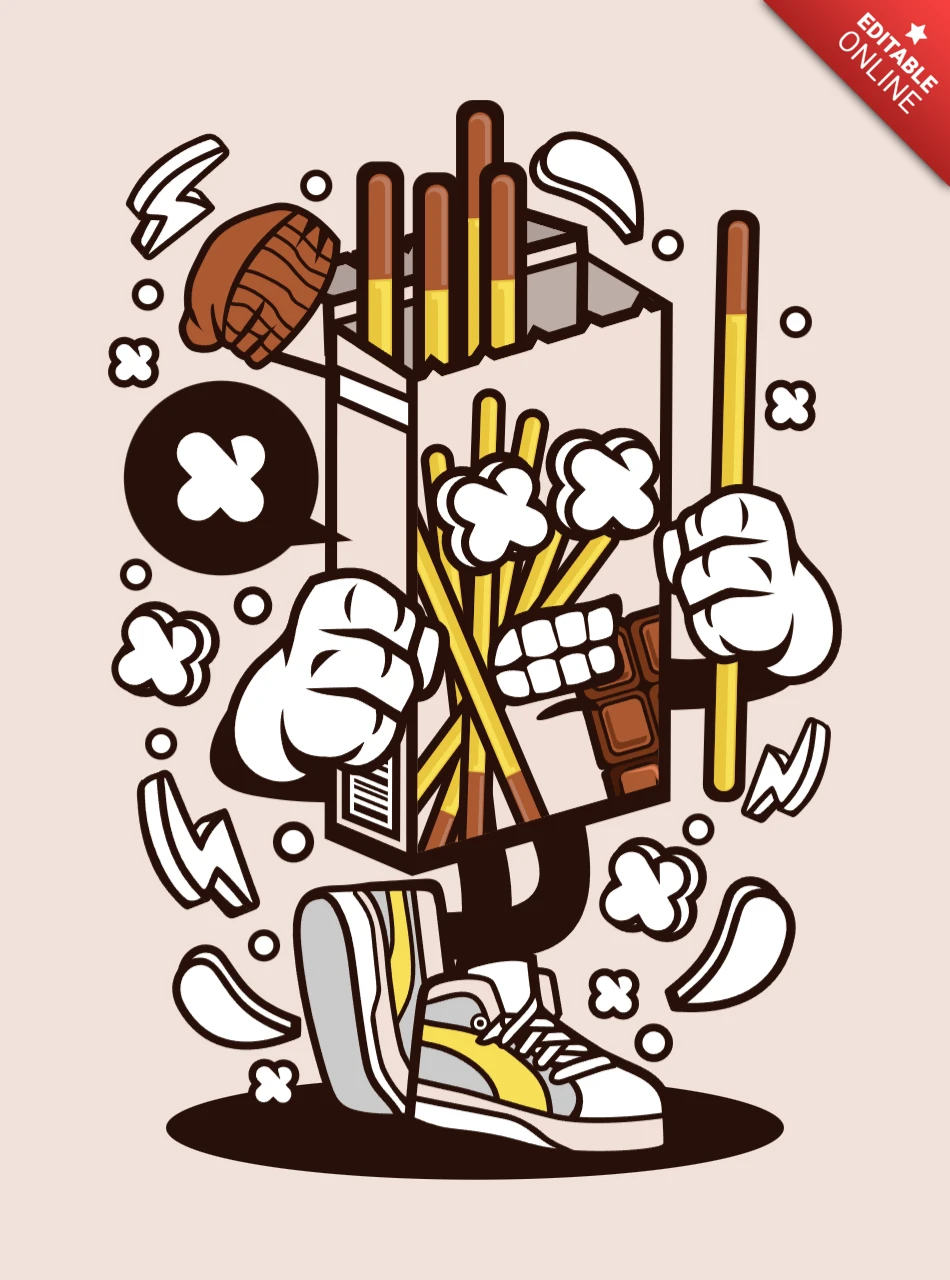 Chocolate Stick Cartoon Character T-shirt Design Template