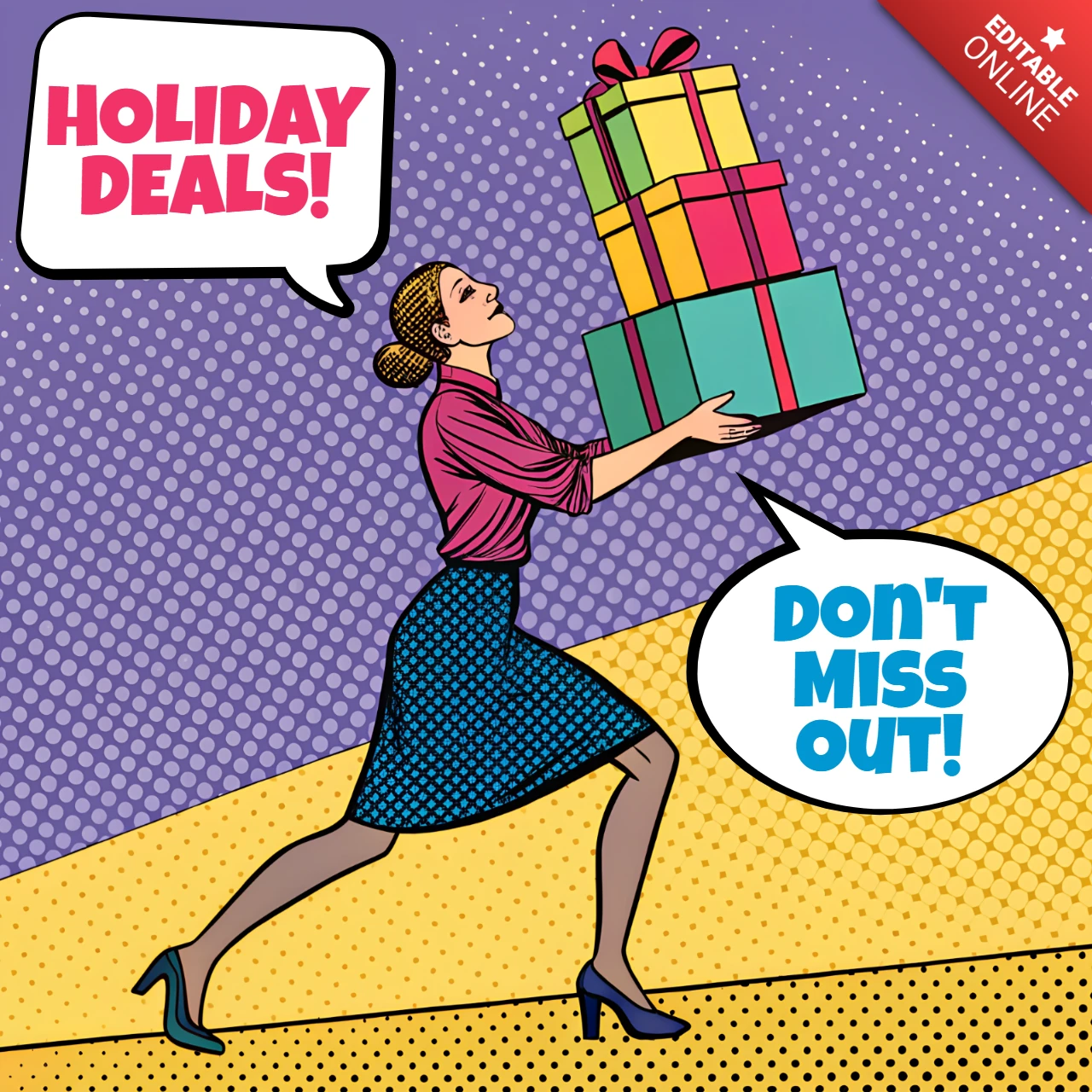Pop Art Holiday Deals Promotion Template for Flyers
