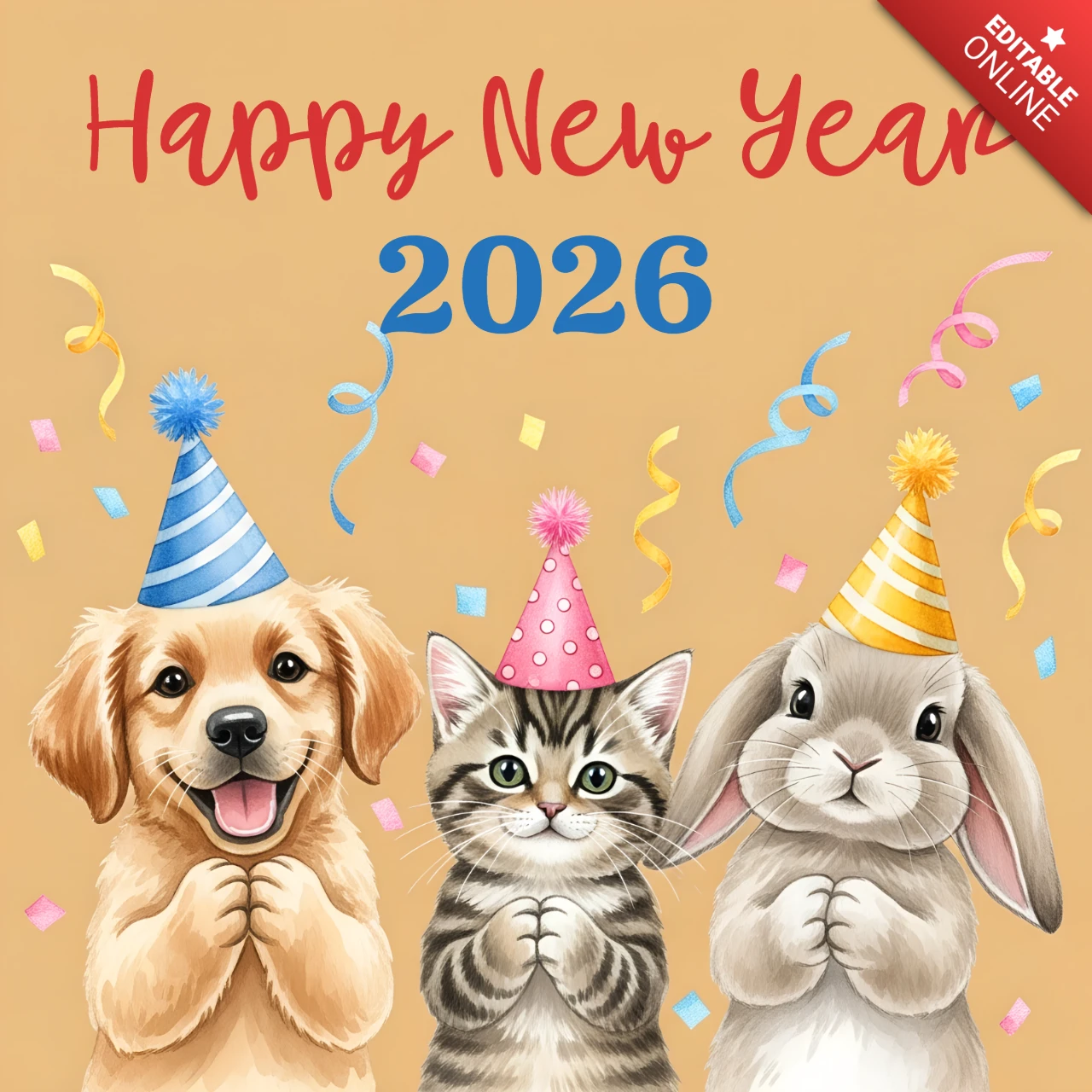 Felice anno nuovo 2026 modello di design animale per biglietti d'auguri