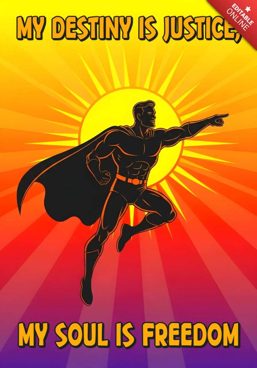 Destiny is een rechtvaardigheids-superheld voor een stralende zon posterontwerp sjabloon