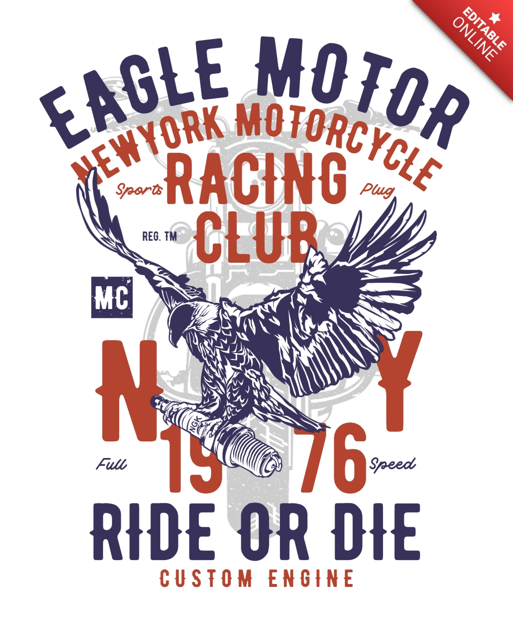 Modelo de design de camiseta do clube de corrida de motocicletas Eagle