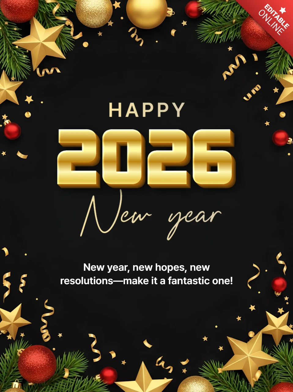 New Year Celebration Template with Gold 2026 Design for Festive Greeting Cards