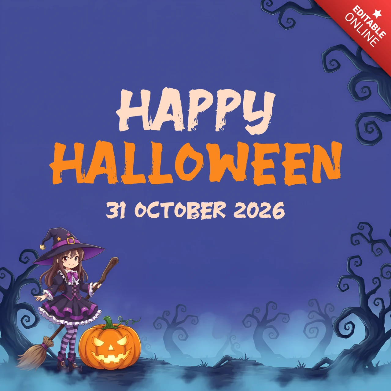 Design delizioso per Halloween con strega e zucca per inviti a feste