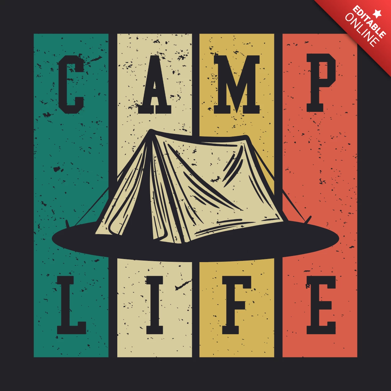 Modèle de conception de t-shirt vintage pour tente de camping
