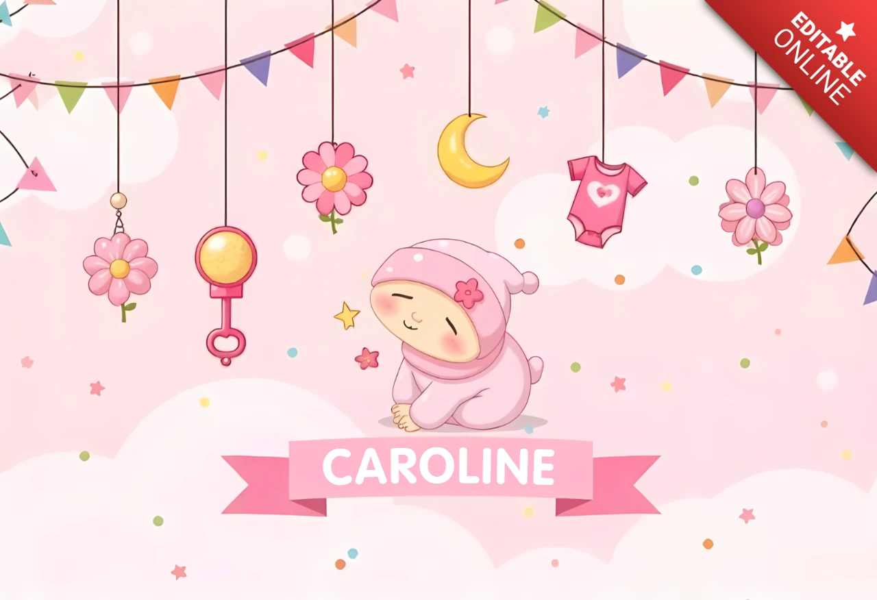 Adorabile modello di decorazione per la cameretta della bambina con striscioni pastello e accenti floreali